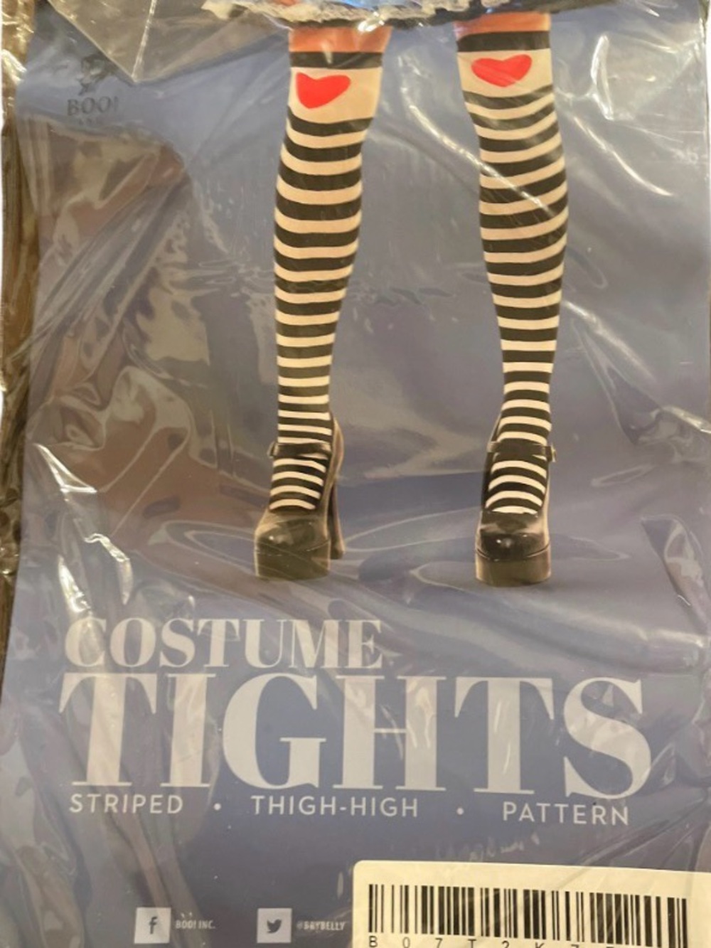 Striped Black & White Thigh-High Tights with Red Heart